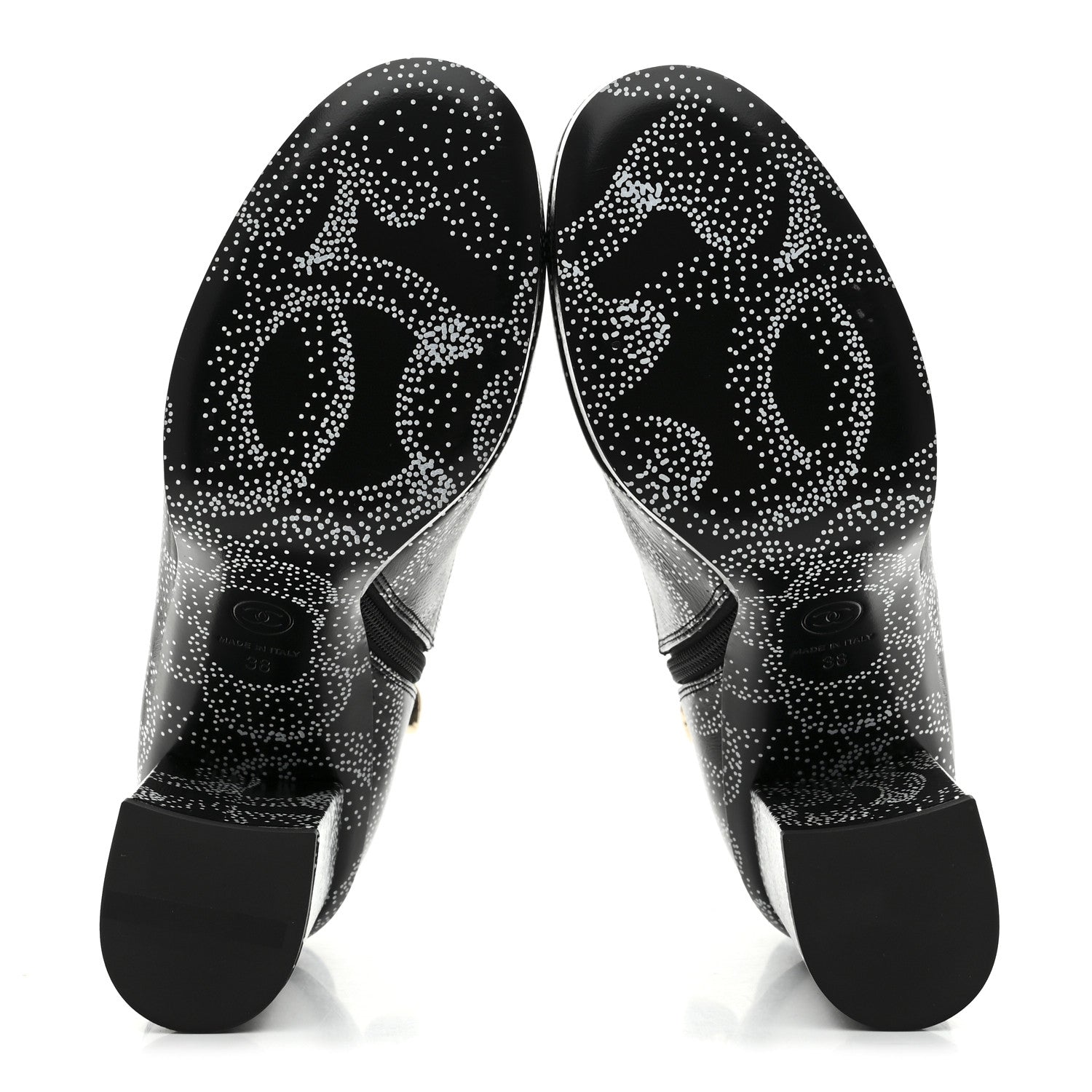 Chanel Calfskin Camellia Printed Ankle Boots 38 Black White 5 of 9