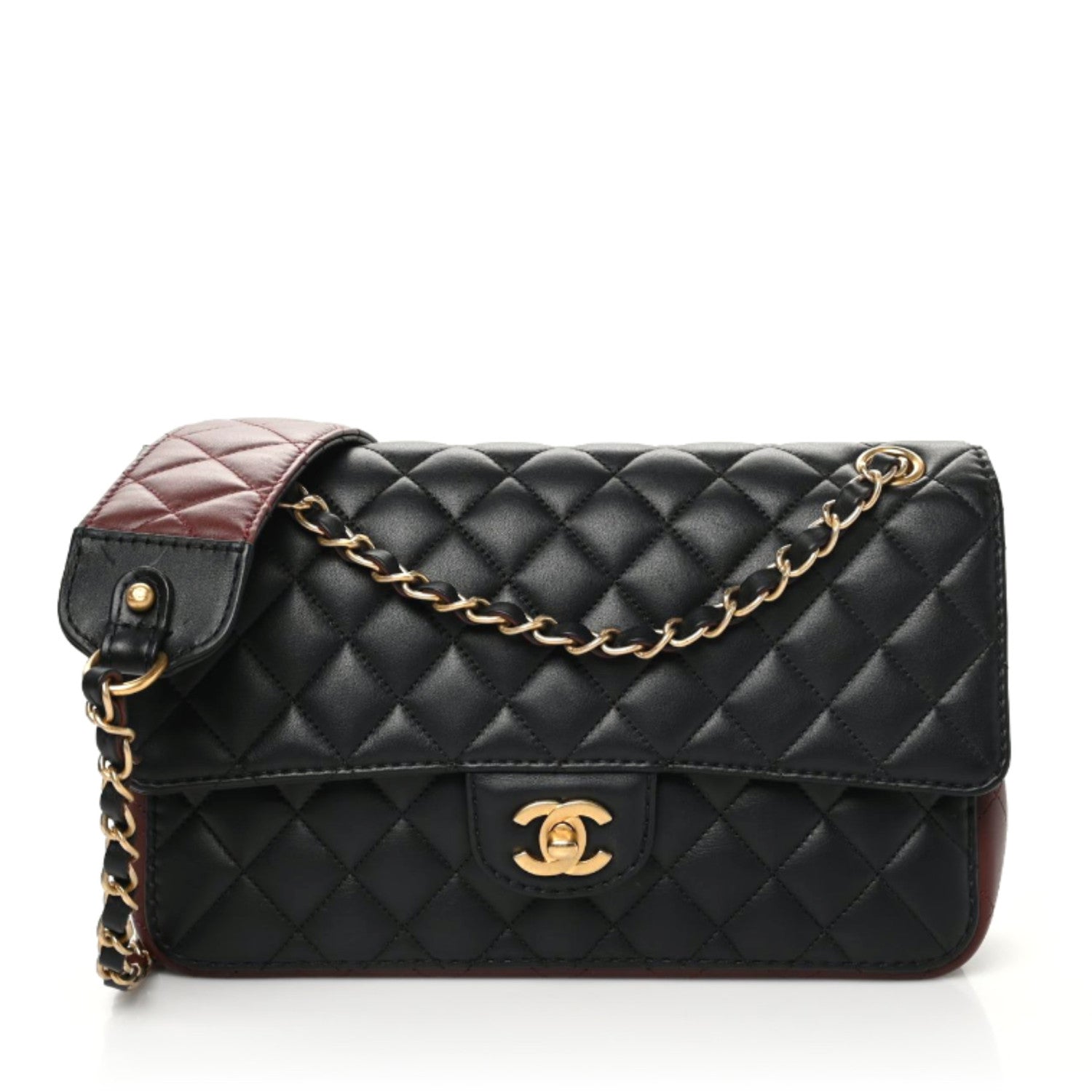 Chanel Calfskin Quilted Strap Into Flap Bag Black Brown 1 of 9