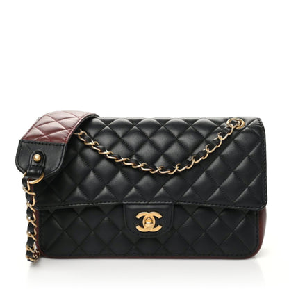 Chanel Calfskin Quilted Strap Into Flap Bag Black Brown 1 of 9