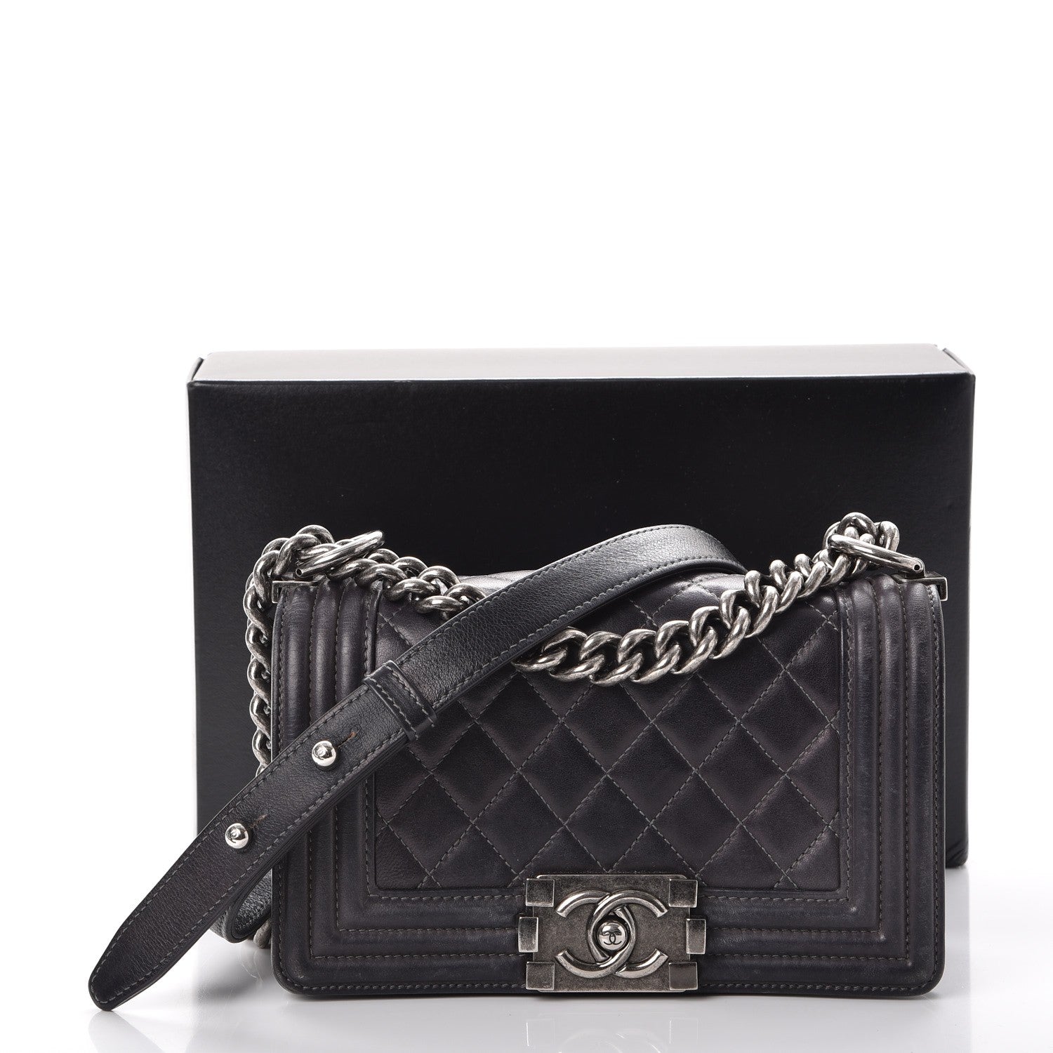 Chanel Lambskin Quilted Small Boy Flap Dark Grey 14 of 14