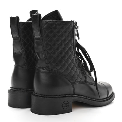 Chanel Calfskin Quilted Lace Up Boots 39 Black 4 of 9