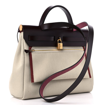 Hermes Military Toile Vache Hunter Herbag Zip Retourne 31 PM Beton Rouge Sellier 3 of 10