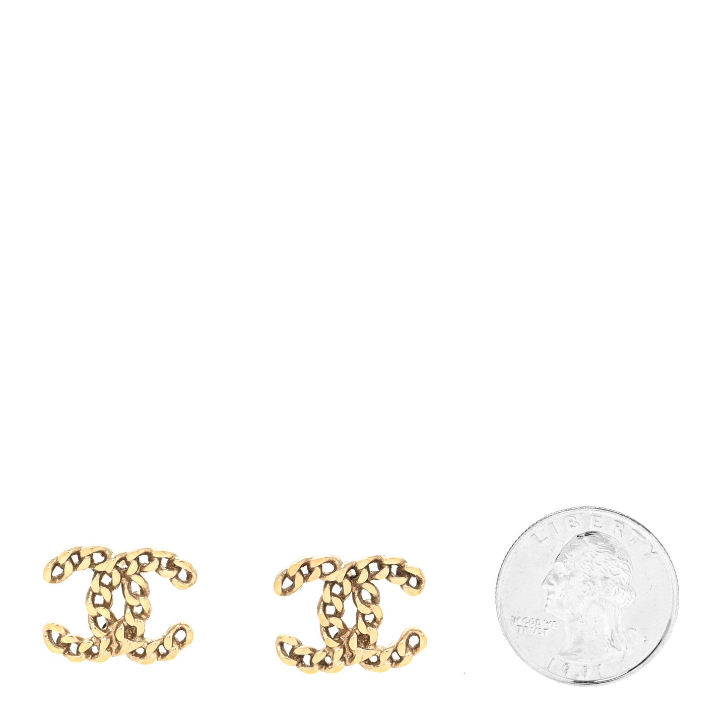 Metal Chain Link CC Earrings Gold