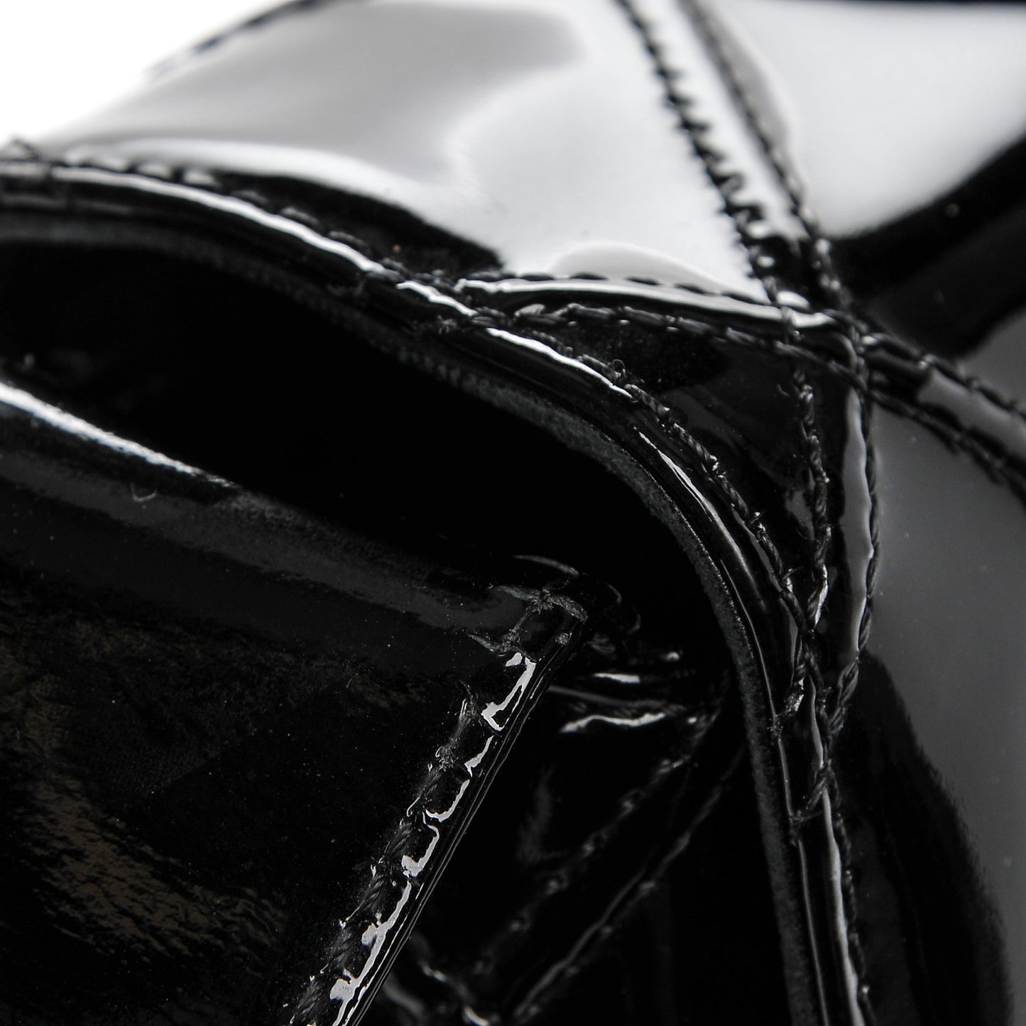 Patent Stitched Shoulder Flap Bag Black