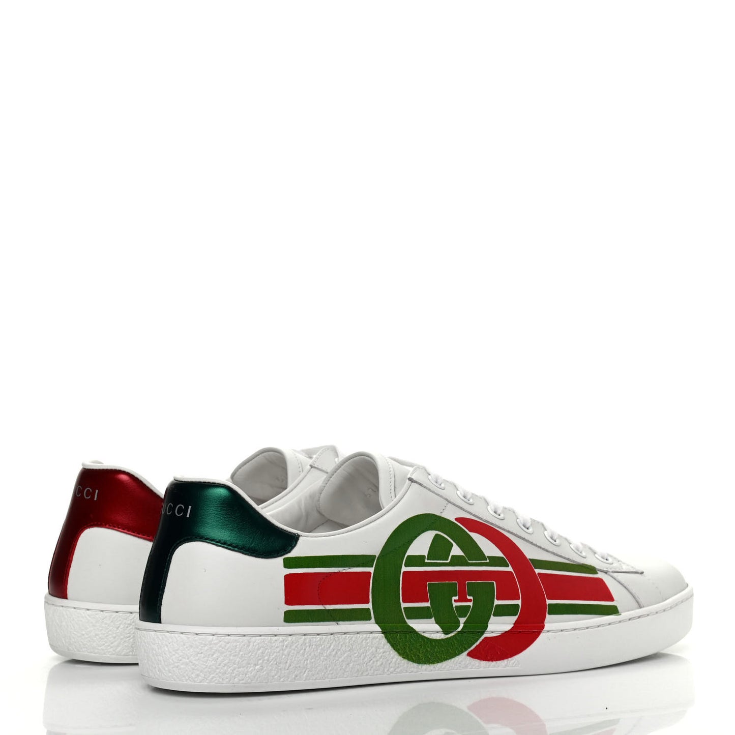 Calfskin Interlocking G Mens New Ace Sneakers 9 White Red Flame Green