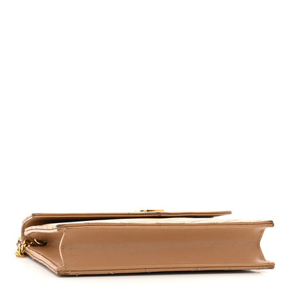 Saint Laurent Grain De Poudre Matelasse Chevron Monogram Envelope Chain Wallet Dark Beige 4 of 12