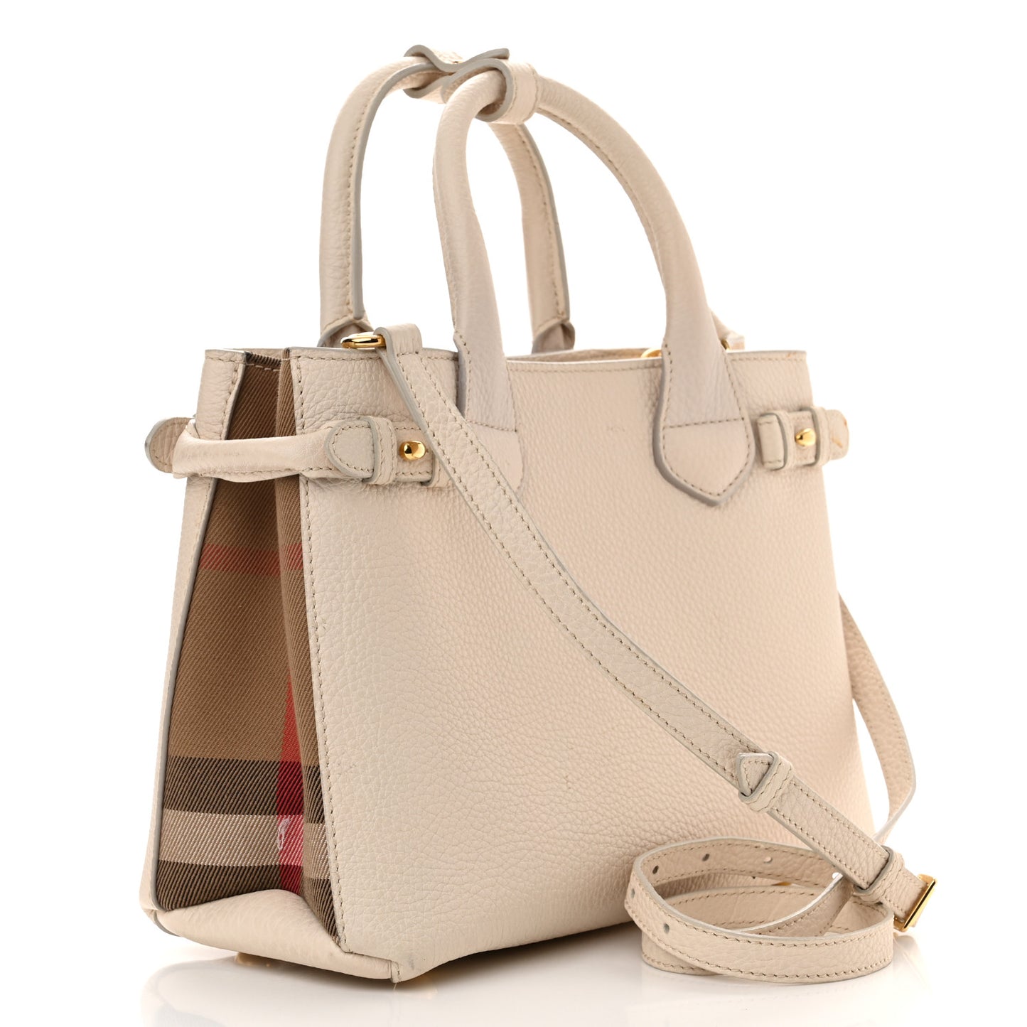 Grainy Calfskin House Check Small Banner Tote Beige