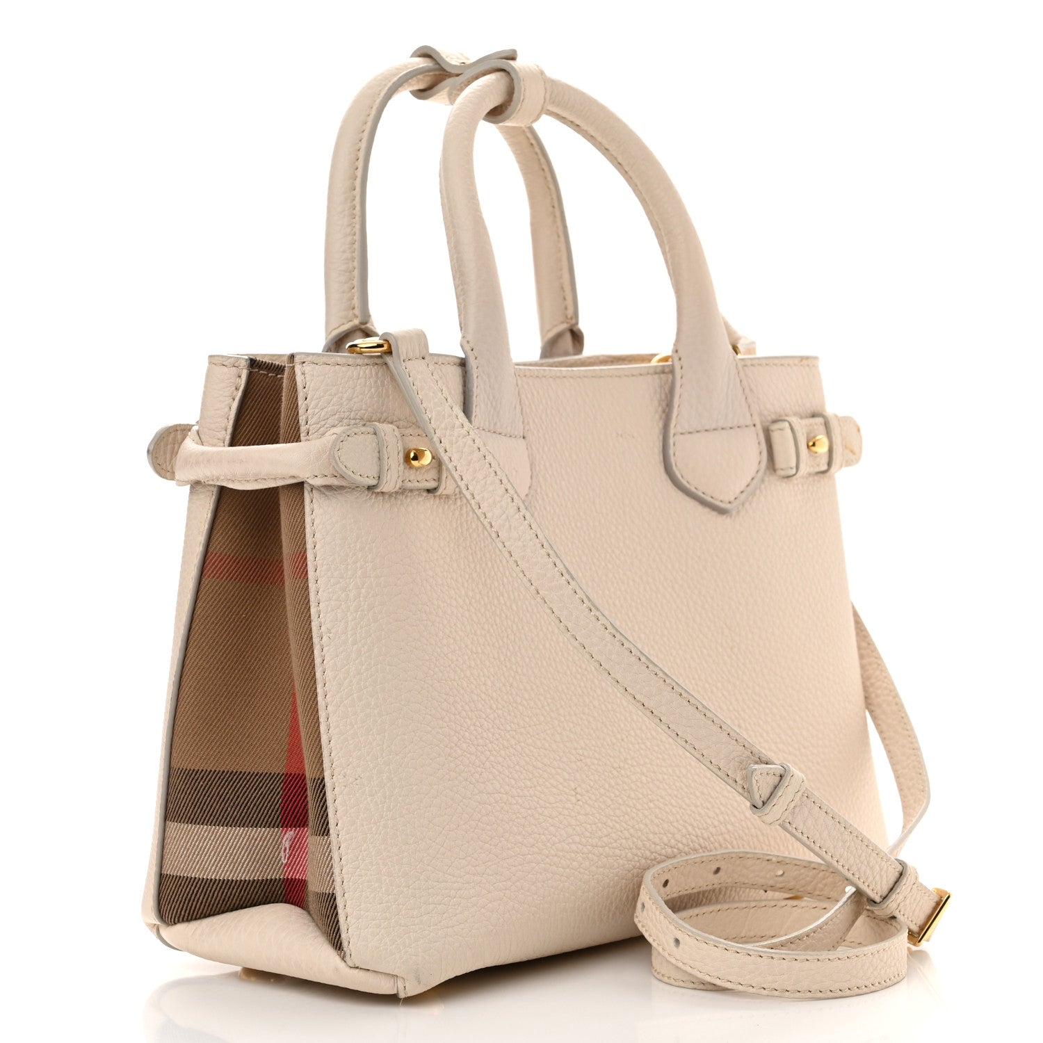 Burberry Grainy Calfskin House Check Small Banner Tote Beige 3 of 13