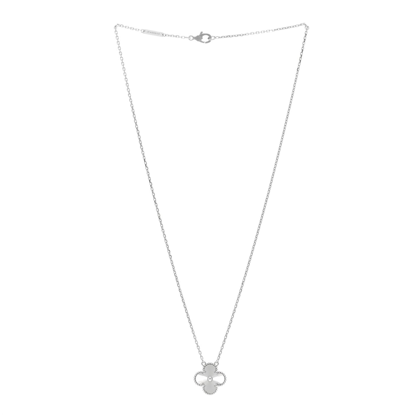 18K White Gold Guilloche Vintage Alhambra Pendant Necklace