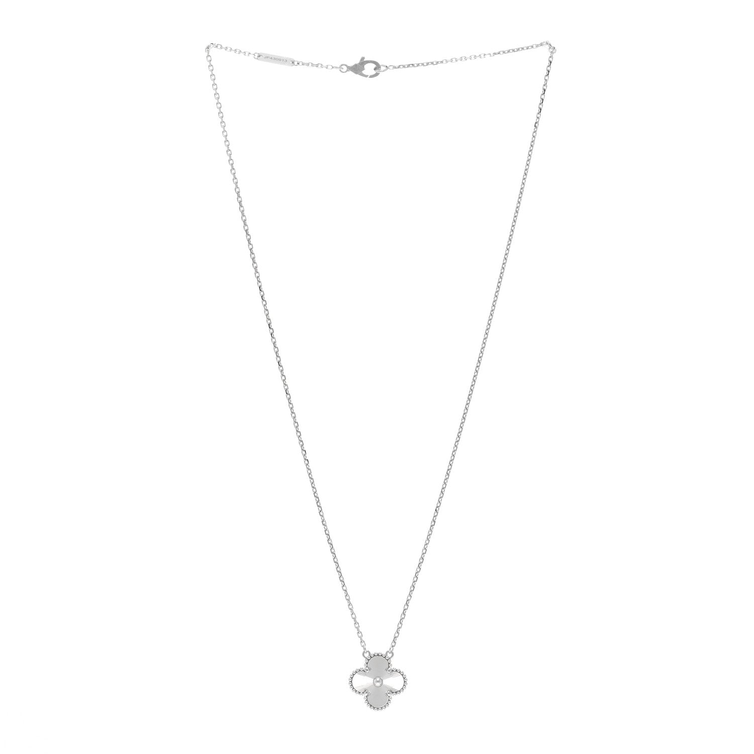Van Cleef & Arpels 18K White Gold Guilloche Vintage Alhambra Pendant Necklace 4 of 6