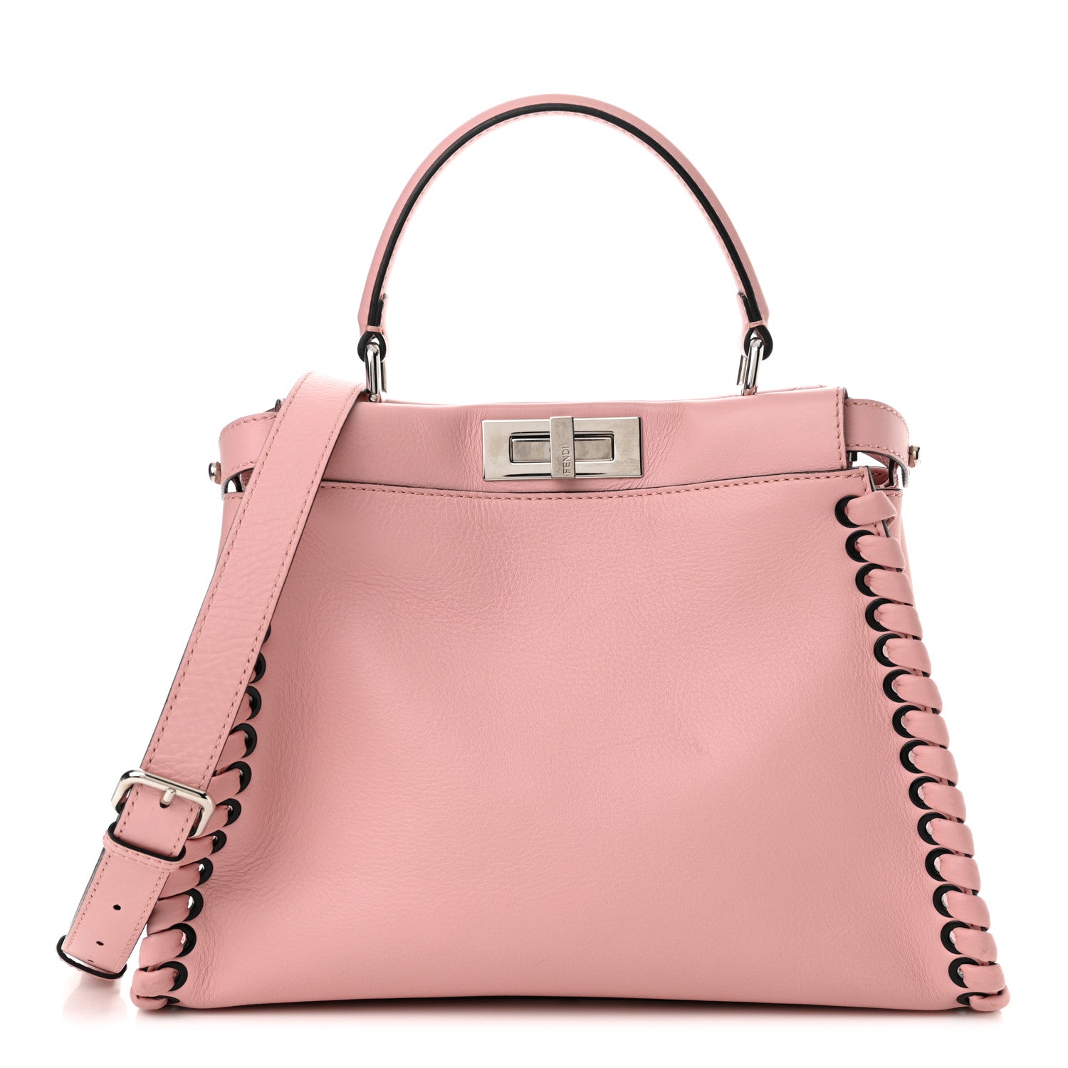 Fendi Vitello Seta Lace Up Medium Peekaboo Iconic Satchel Bubblegum 1 of 17