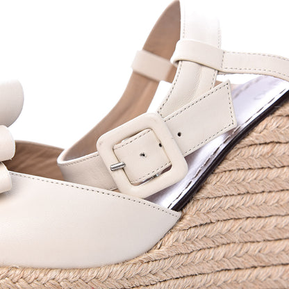 Valentino Garavani Nappa Bow Espadrille Platform Wedge Sandals 40 Light Ivory 8 of 9