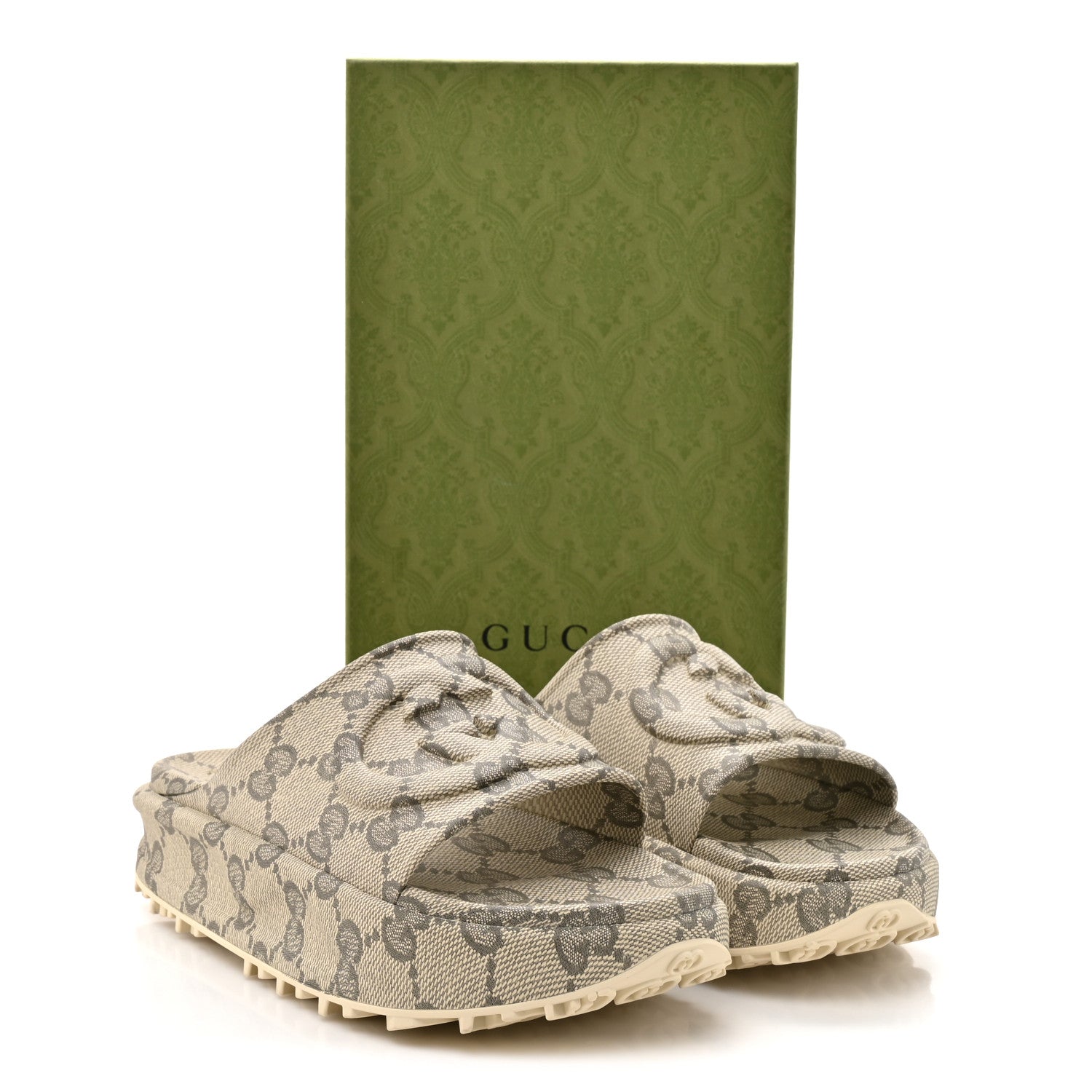 Gucci Cubic Rubber GG Monogram Mens Interlocking G Platform 42mm Slide Sandals 10 Beige Ebony 10 of 10