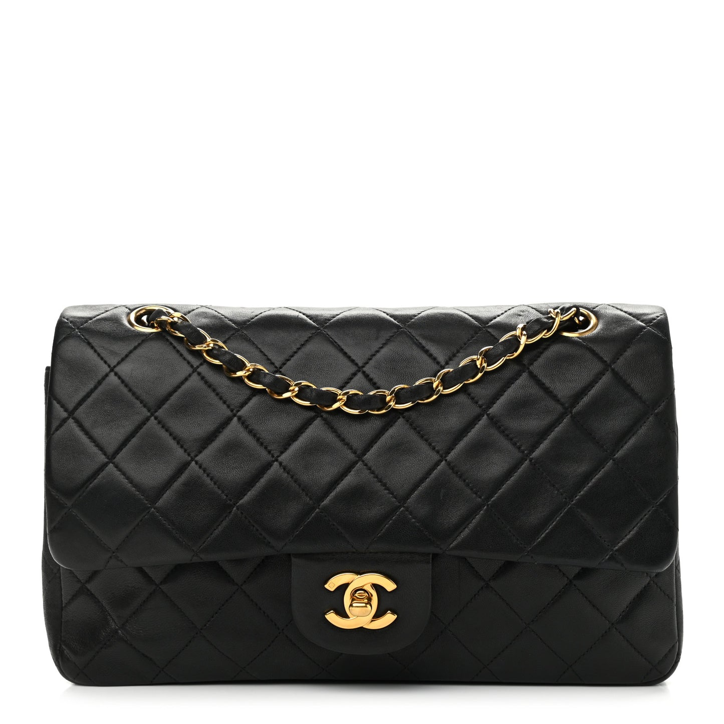 Lambskin Quilted Medium Double Flap Black
