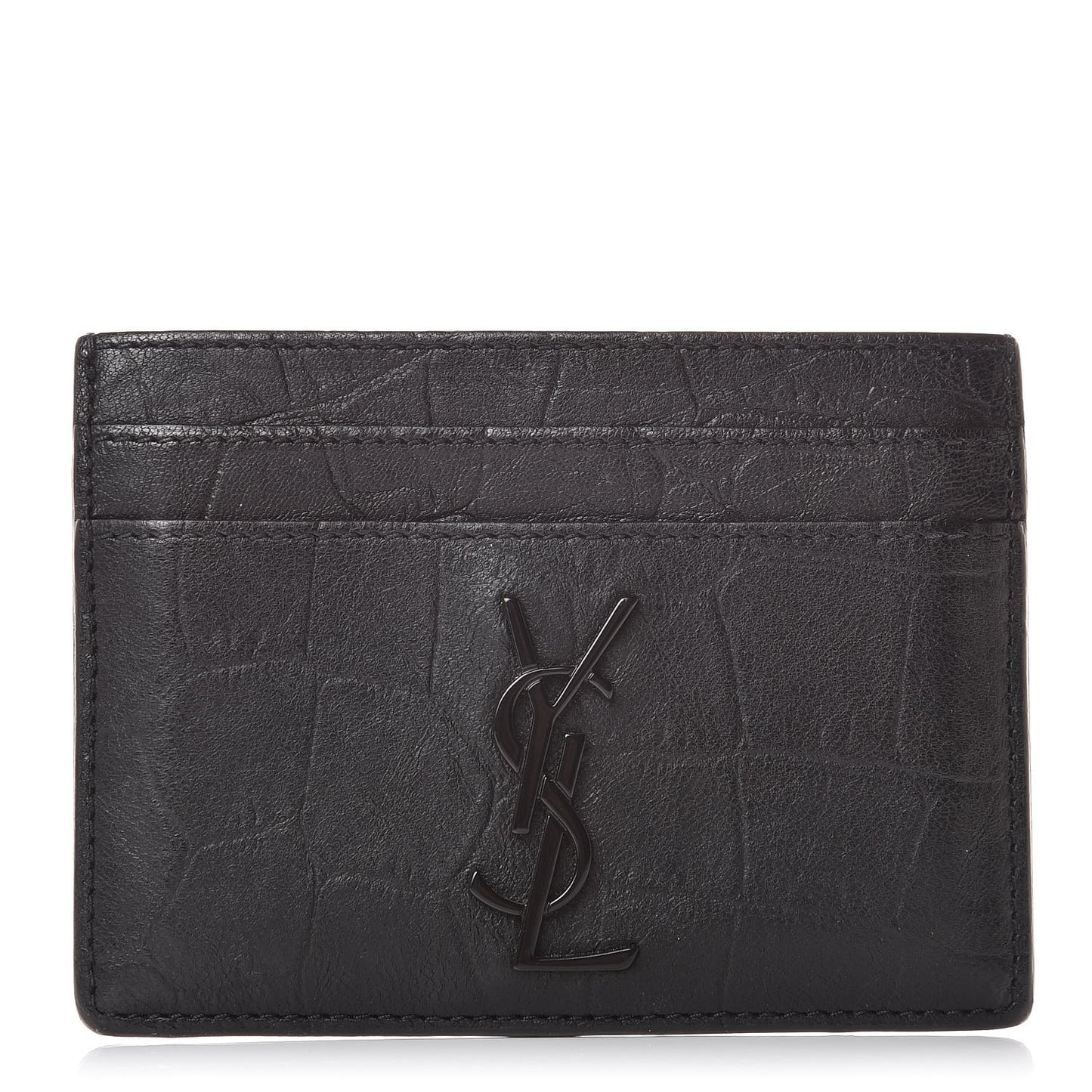 Calfskin Crocodile Embossed Monogram Credit Card Case Black