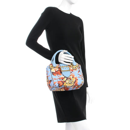 Burberry Soft Grain Calfskin Floral Print Small Buckle Tote Peony Rose Pale Blue Vibrant Orange 5 of 11