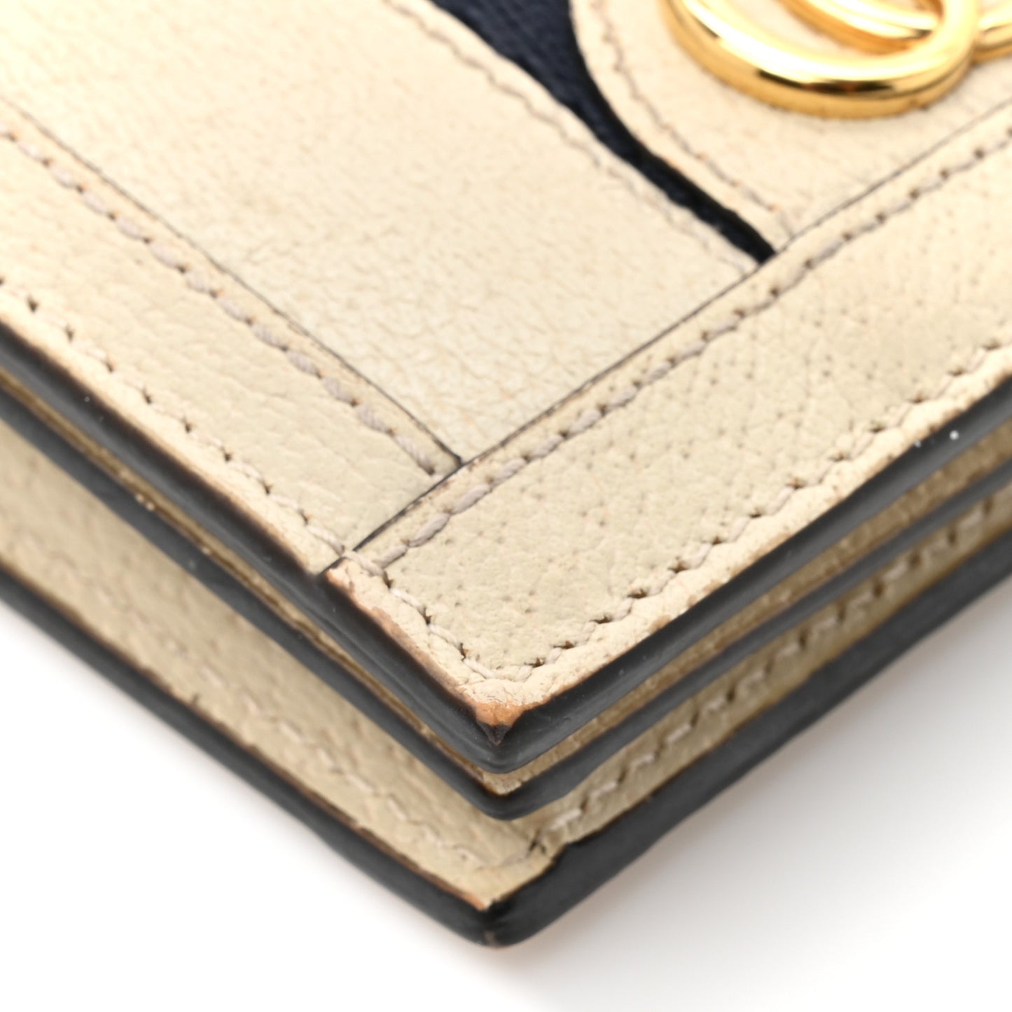 Textured Calfskin Web Ophidia Card Case Mystic White