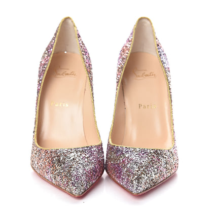 Christian Louboutin Glitter Aqua Ruban Metallic Pigalle Follies 100 Pumps 38 Rosette Gold 2 of 11