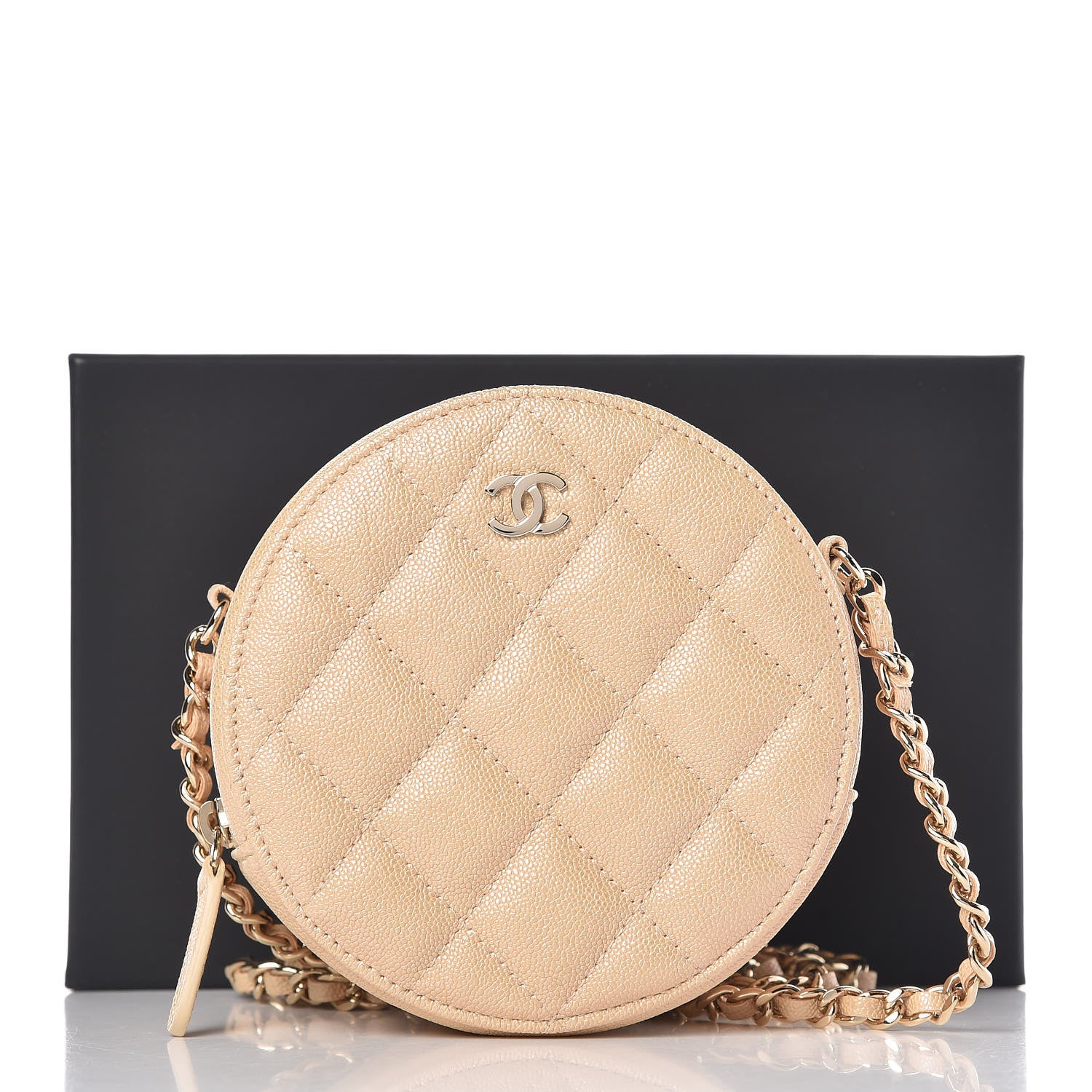 Chanel Caviar Quilted Round Clutch With Chain Beige 10 of 10