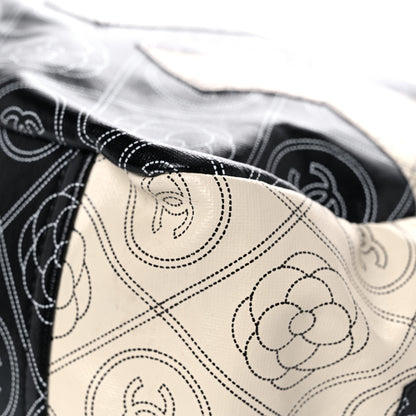 Chanel Coated Canvas Camellia Medium Shopping Tote Black Beige 7 of 15