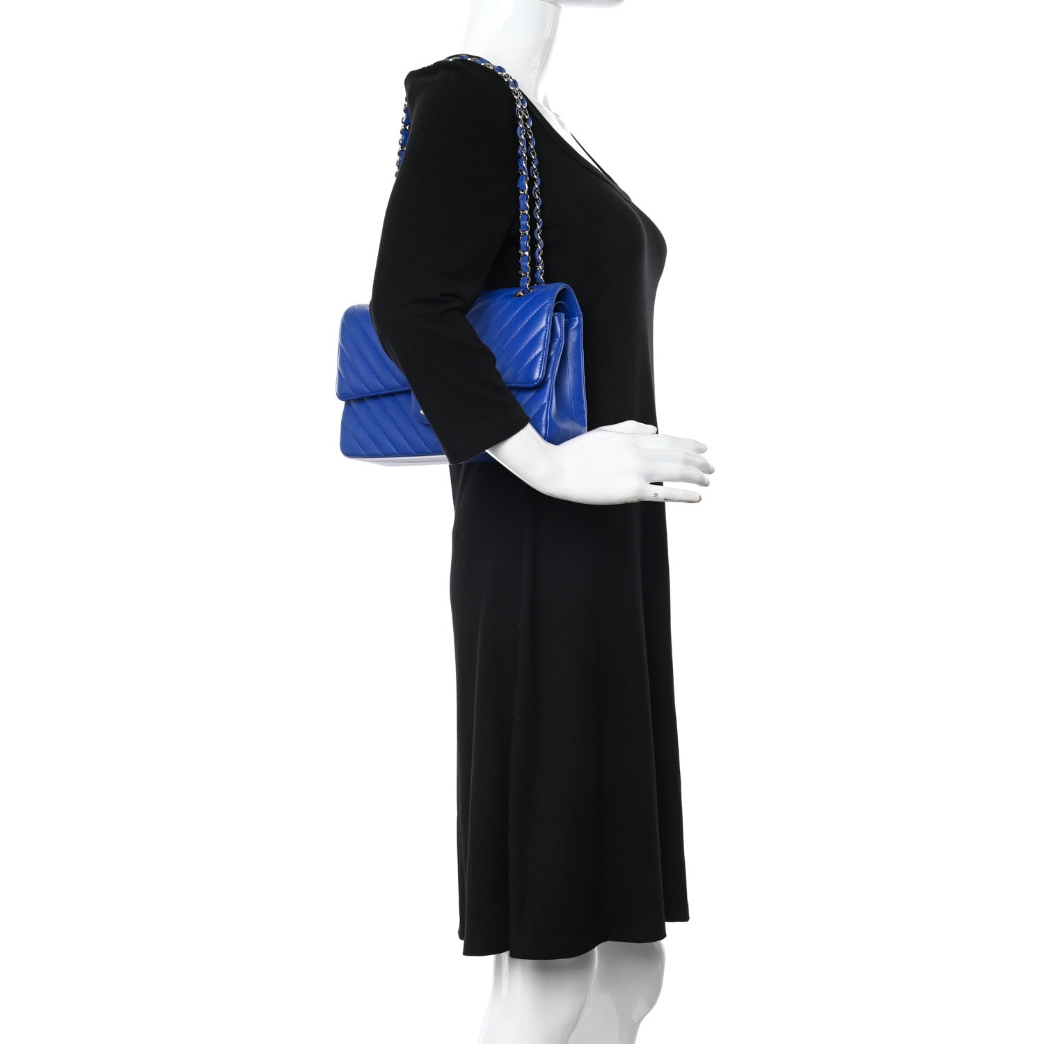 Chanel Lambskin Chevron Quilted Medium Double Flap Blue 2 of 10