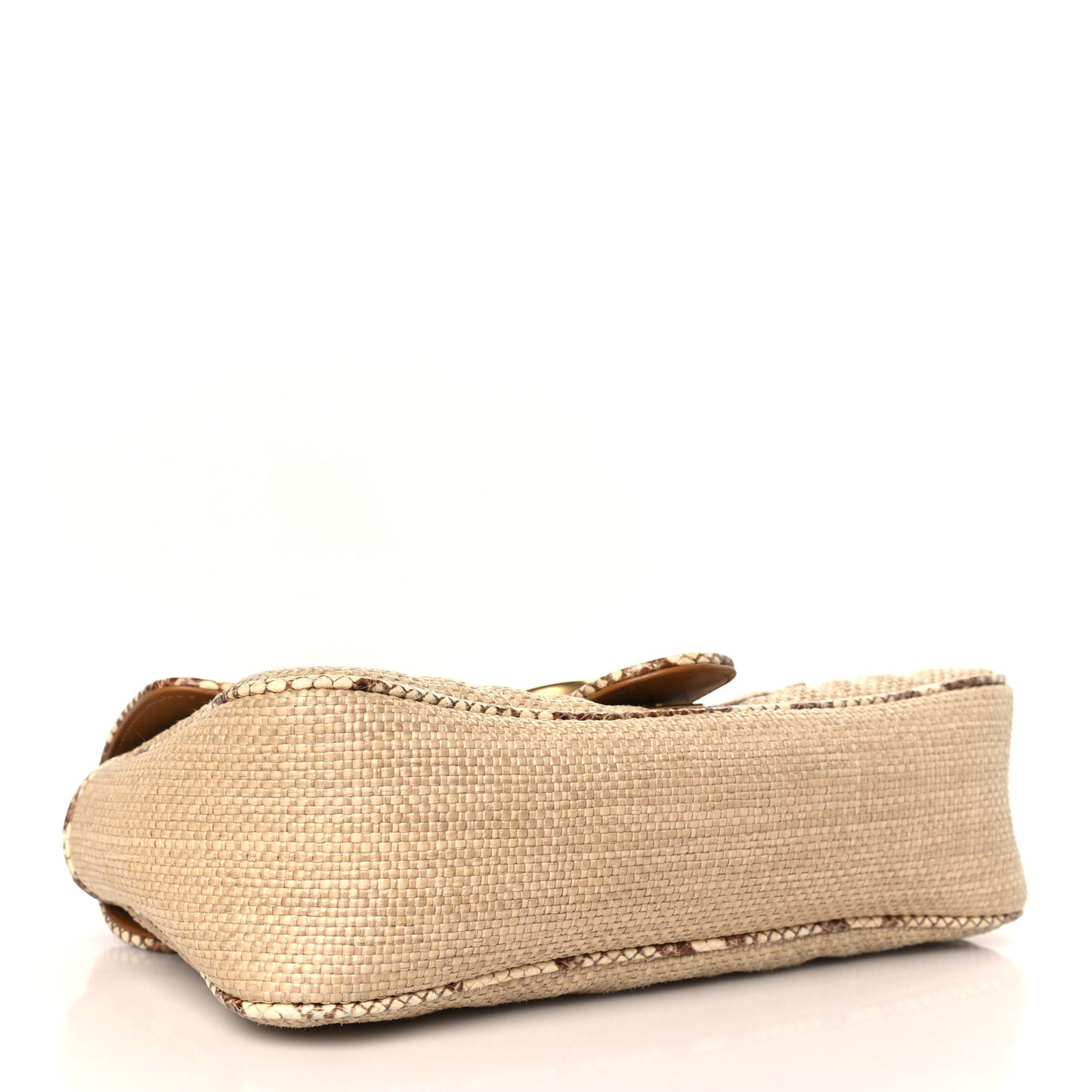 Raffia Elaphe Matelasse Small GG Marmont Shoulder Bag Natural Cream Brown