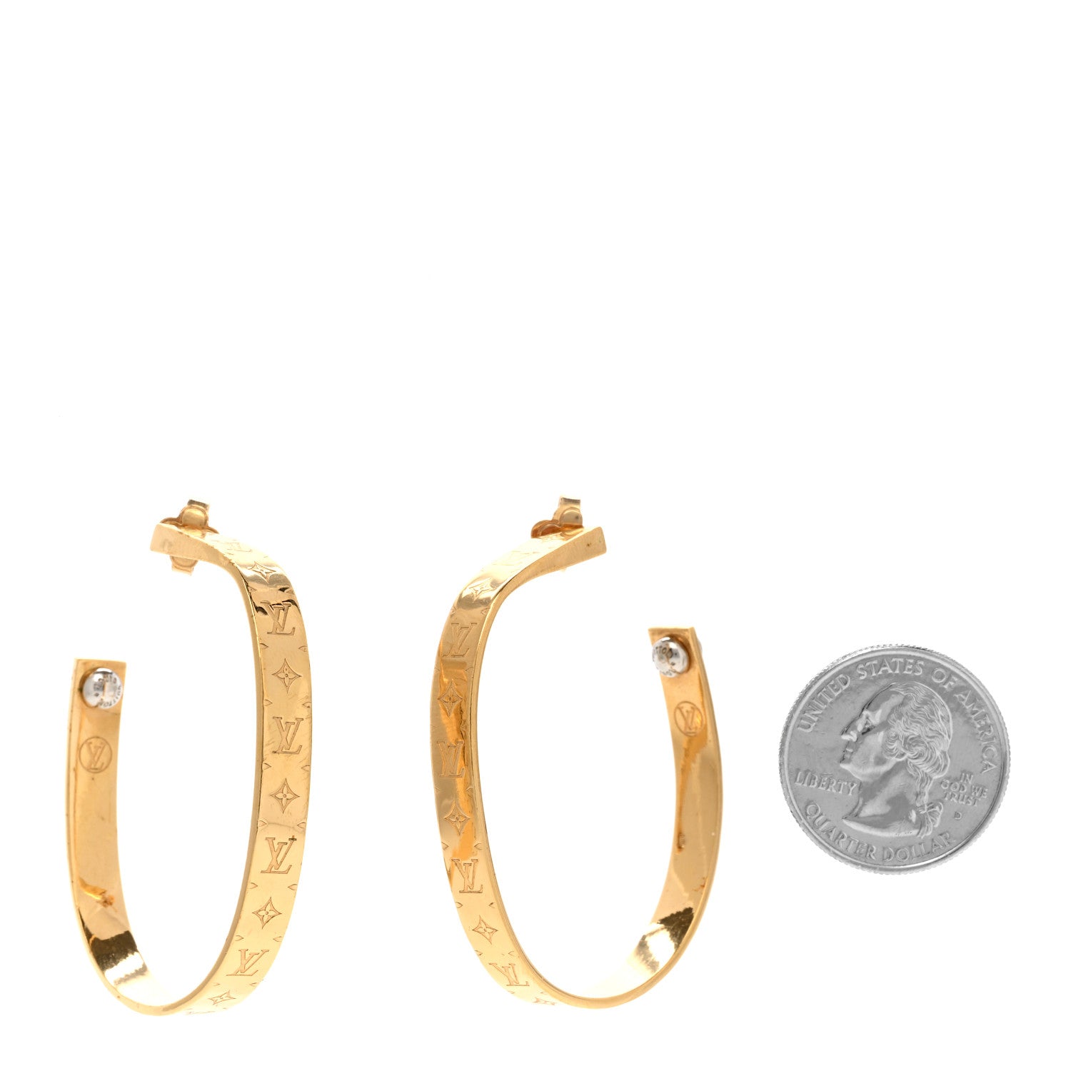 Louis Vuitton Metal Nanogram Hoop Earrings Gold 2 of 5