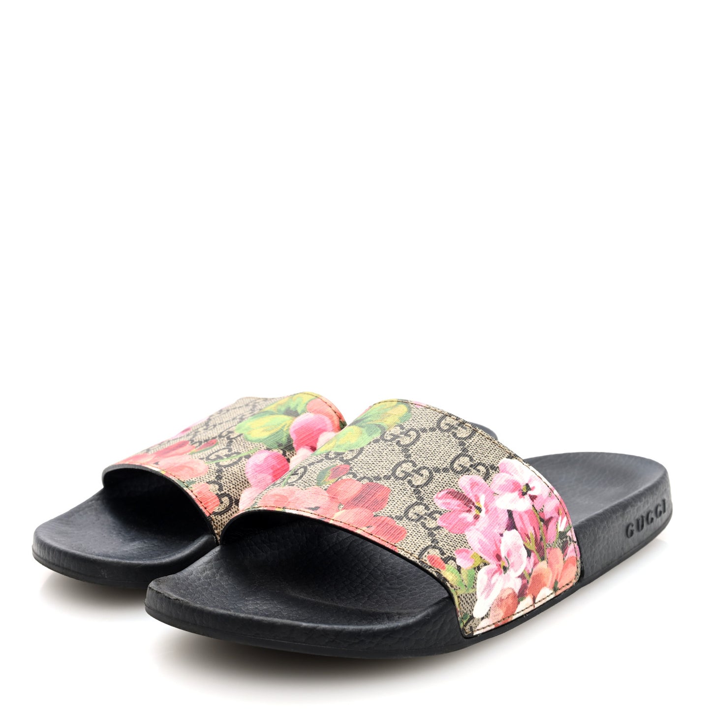 GG Supreme Monogram Blooms Slide Sandals 38 Beige Multicolor