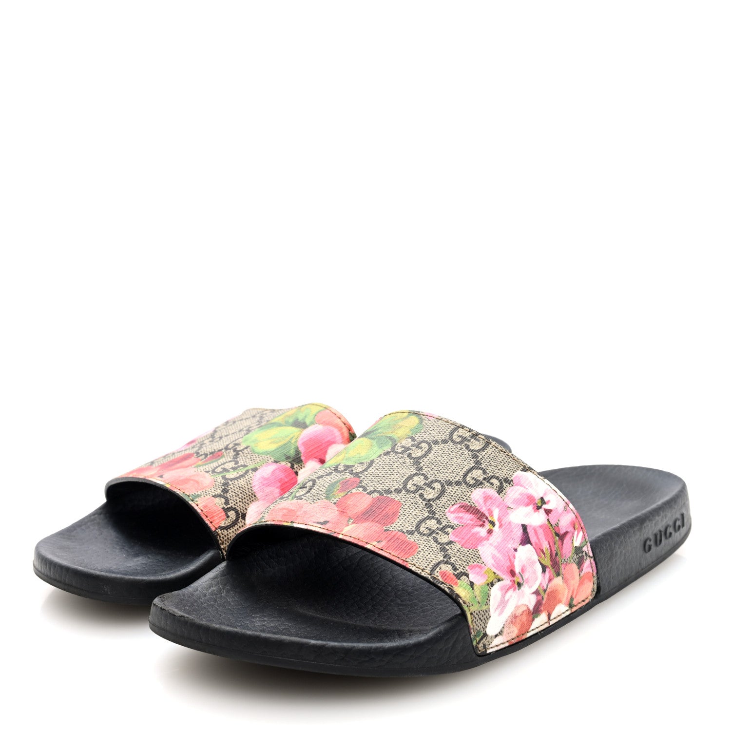 Gucci GG Supreme Monogram Blooms Slide Sandals 38 Beige Multicolor 2 of 8