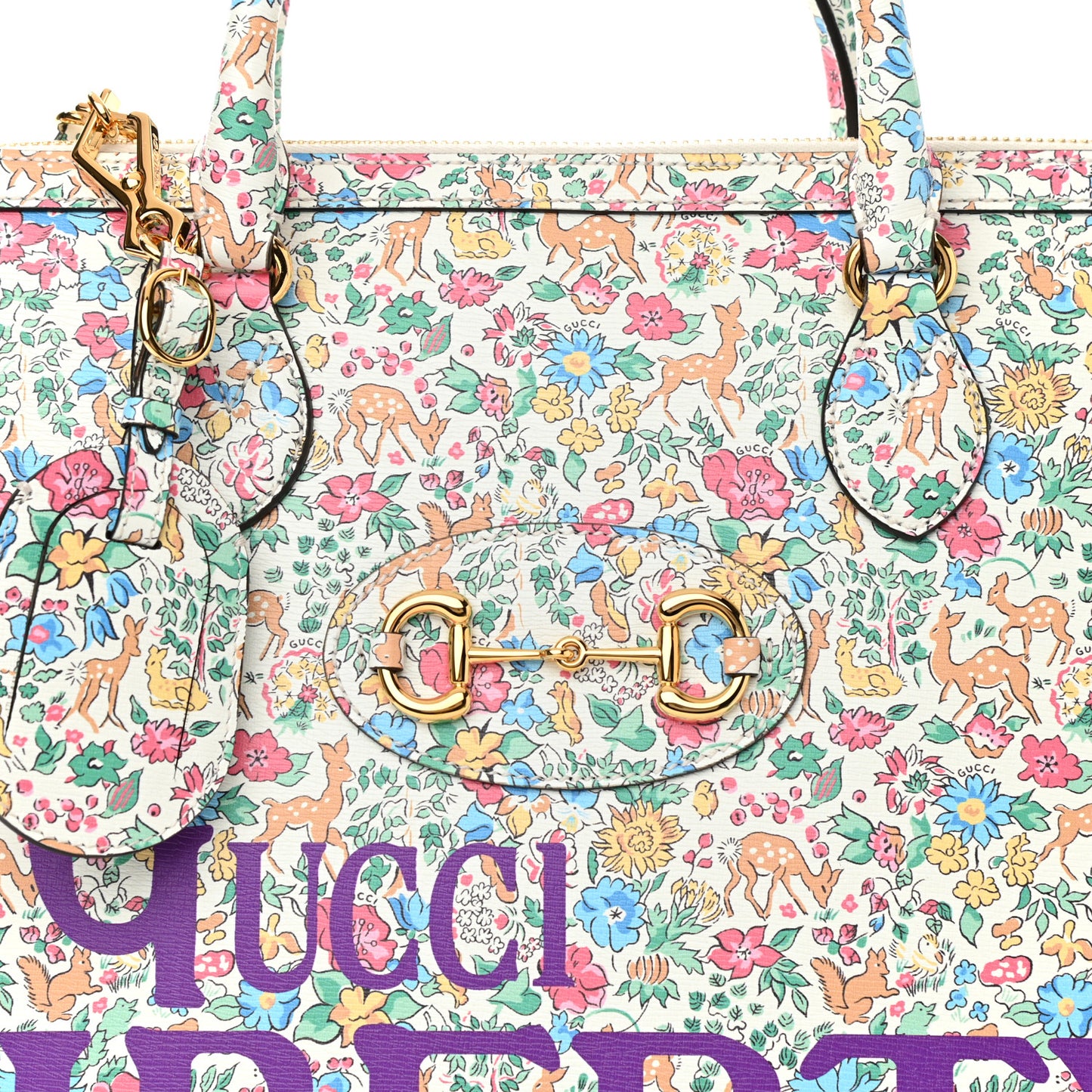 X LIBERTY OF LONDON Calfskin Floral Fawn Print Horsebit 1955 Duffle Bag Multicolor Purple Ivory