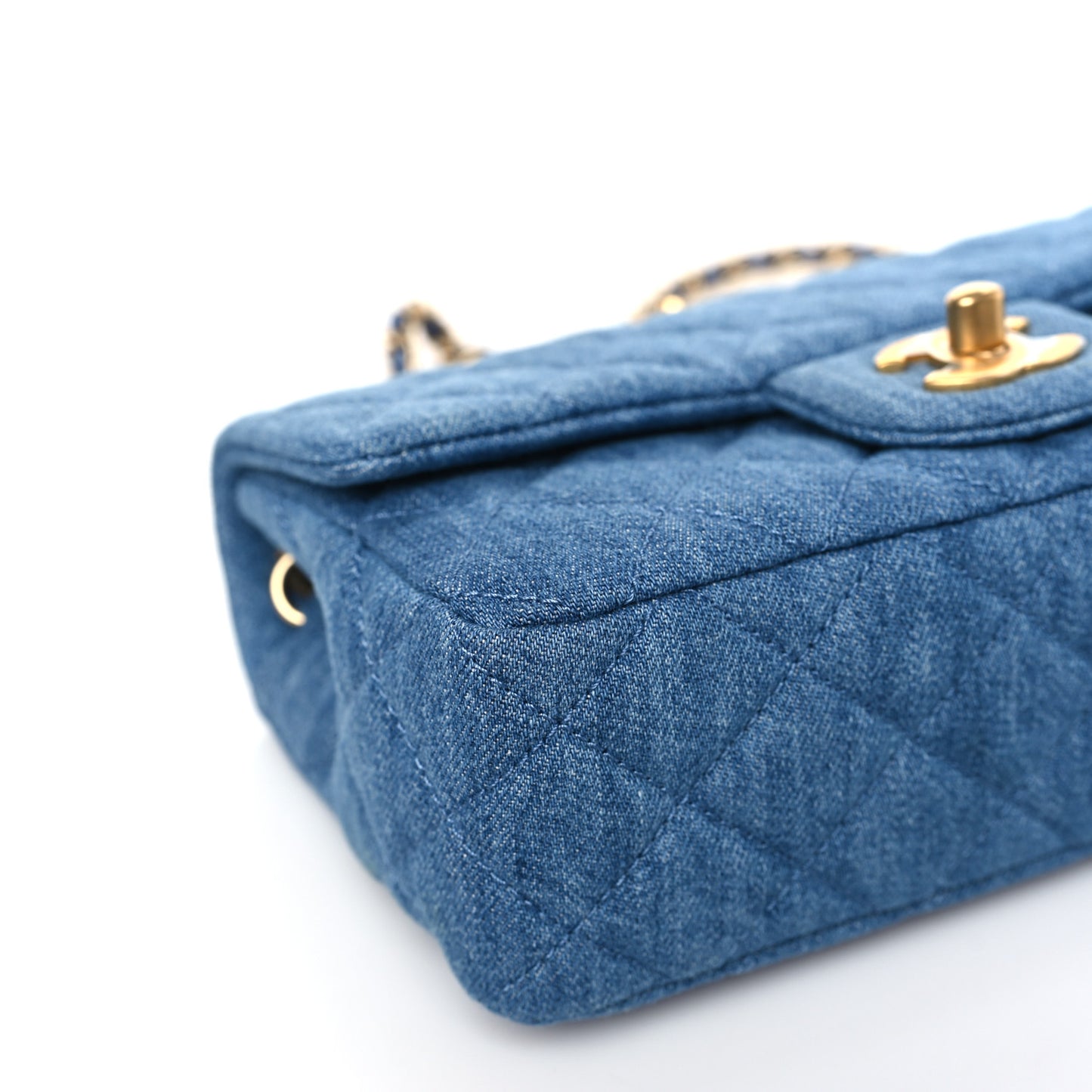 Denim Quilted Mini Pearl Crush Rectangular Flap Blue