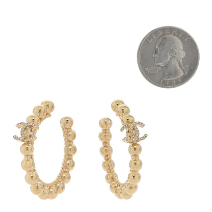 Chanel Crystal Bead CC Hoop Earrings Gold 2 of 4