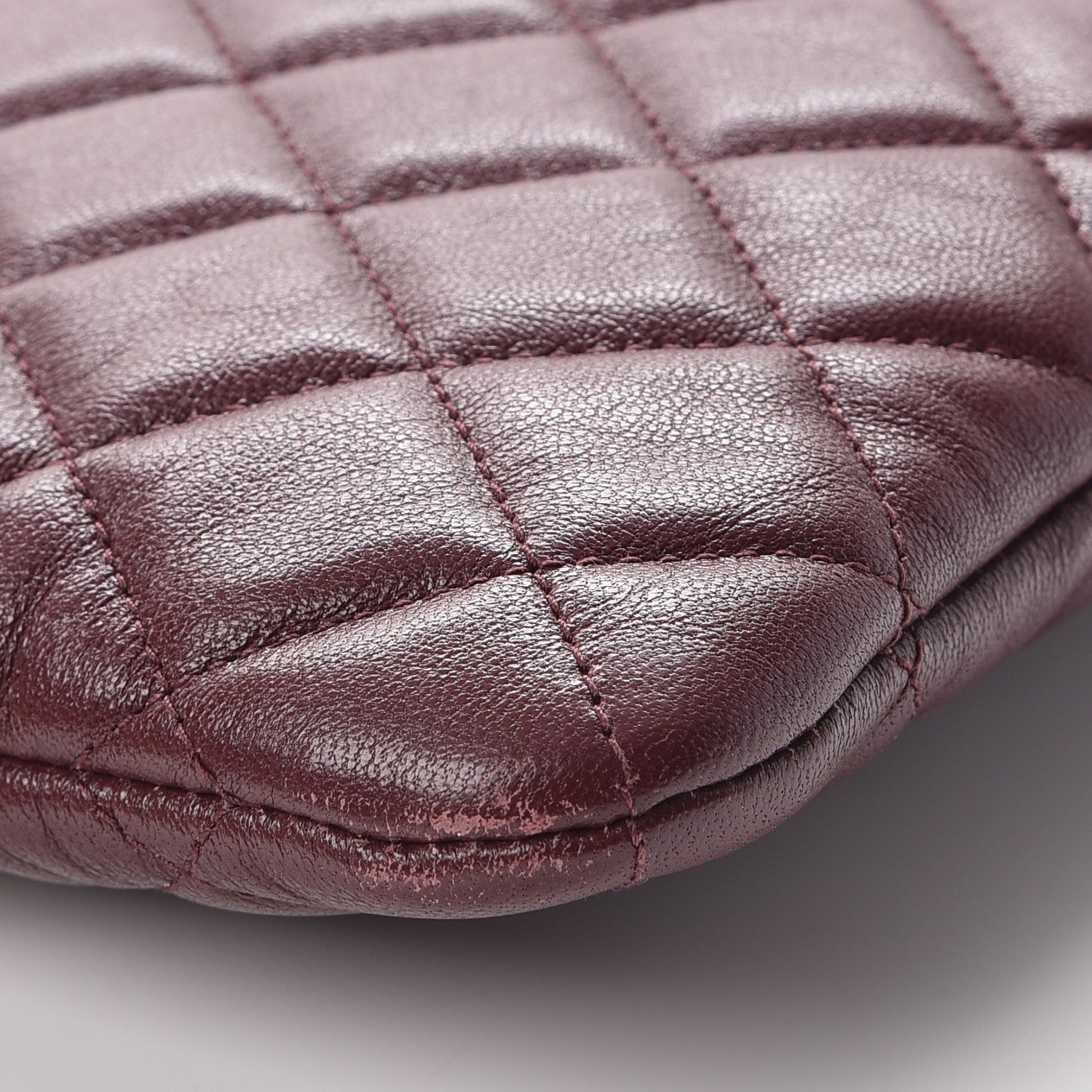 Chanel Sheepskin Quilted Large Vintage Mademoiselle Cosmetic Case Burgundy 9 of 12