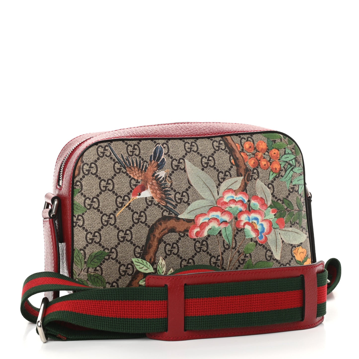 GG Supreme Monogram Tian Web Camera Bag Beige Multicolor Red