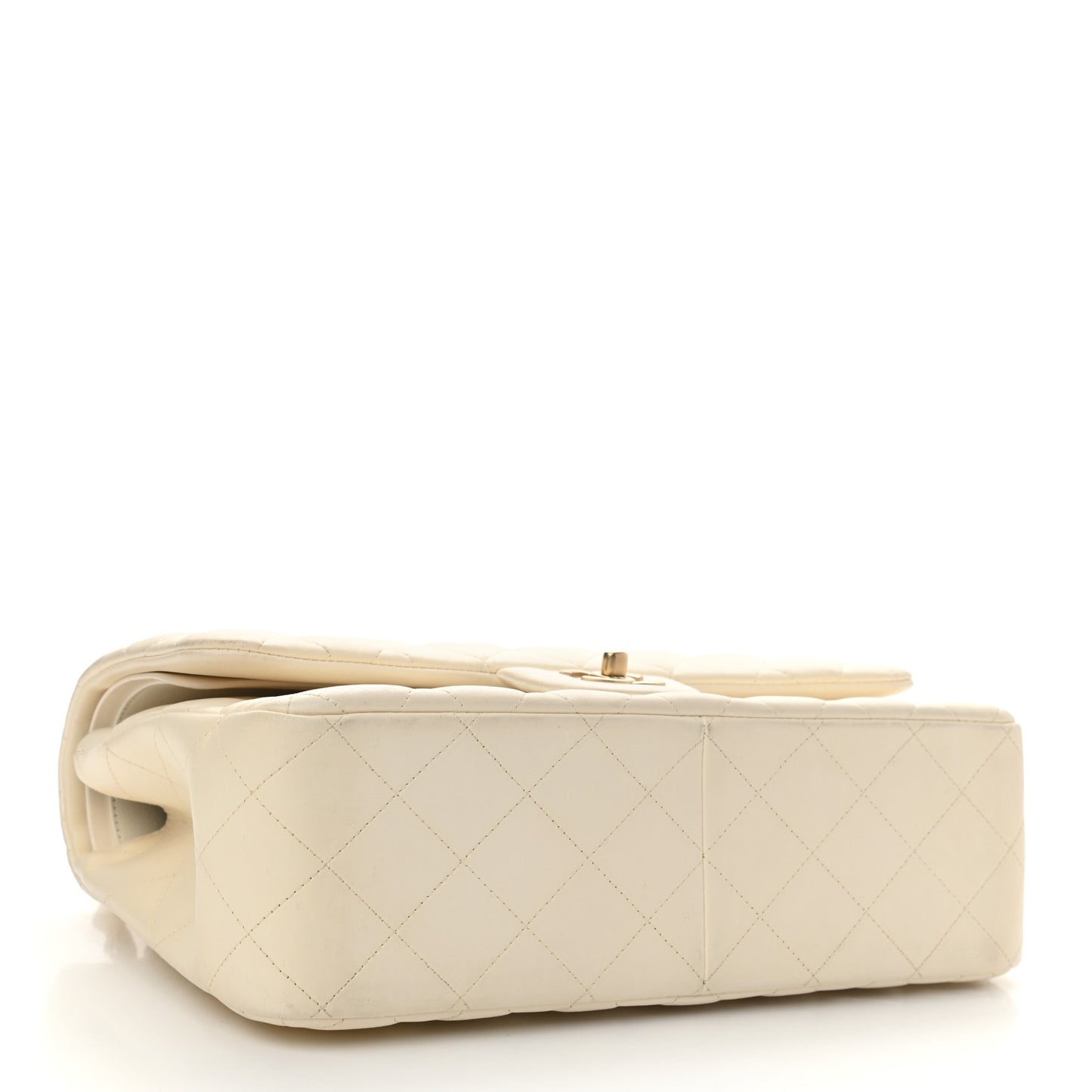 Lambskin Quilted Jumbo Double Flap White