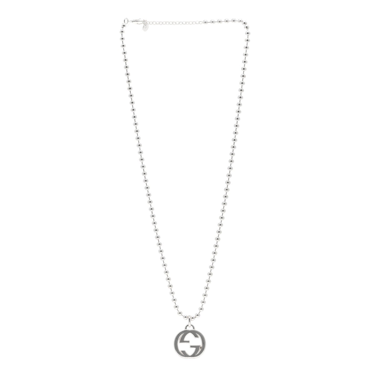 Sterling Silver Interlocking GG Pendant Beaded Necklace
