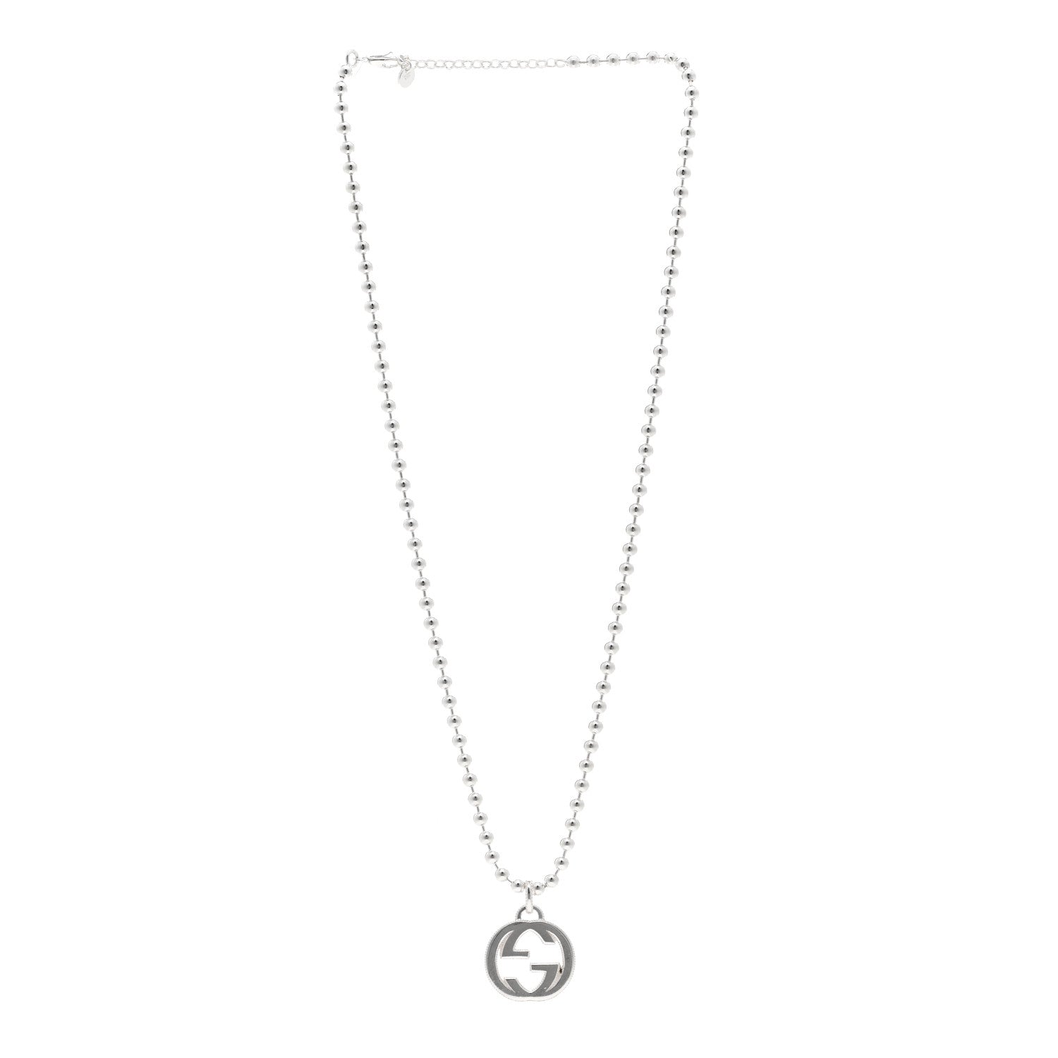 Gucci Sterling Silver Interlocking GG Pendant Beaded Necklace 3 of 4