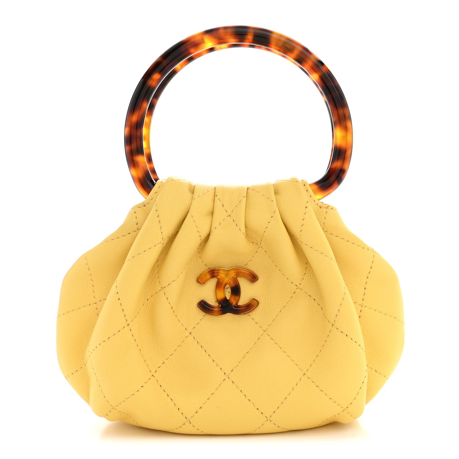 Chanel Lambskin Plexiglass Tortoise Shell Quilted Mini Pouch Yellow 1 of 7