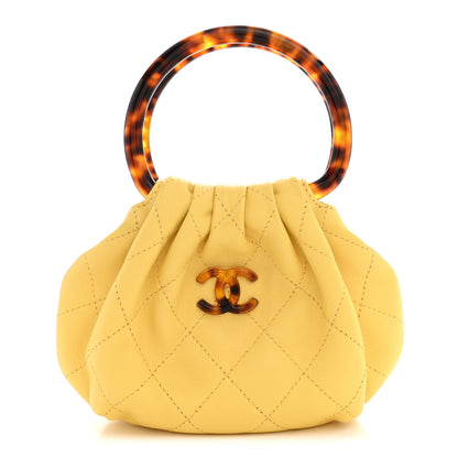 Chanel Lambskin Plexiglass Tortoise Shell Quilted Mini Pouch Yellow 1 of 7