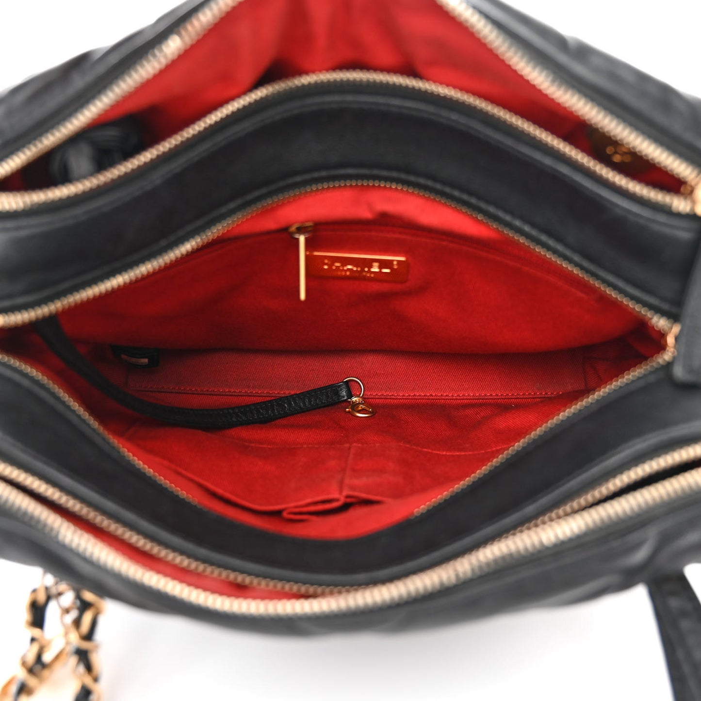 Lambskin Quilted Medium Bowling Bag Black