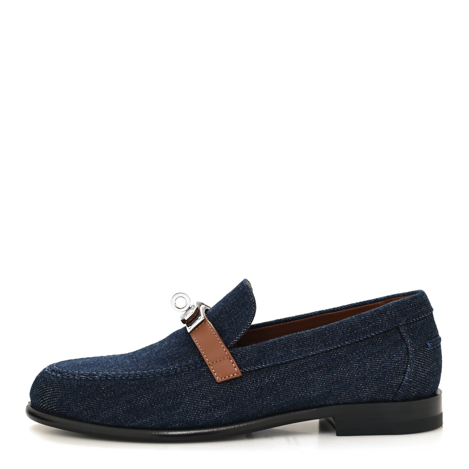 Hermes Denim Canvas Calfskin Womens Destin Loafer 36 Bleu Brut Gold 1 of 9