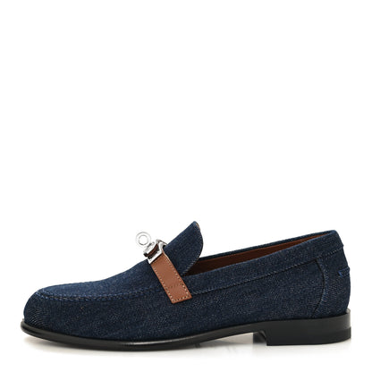 Hermes Denim Canvas Calfskin Womens Destin Loafer 36 Bleu Brut Gold 1 of 9