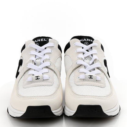 Chanel Mesh Suede Calfskin Grained Calfskin Womens CC Sneakers 37.5 White Black 2 of 10
