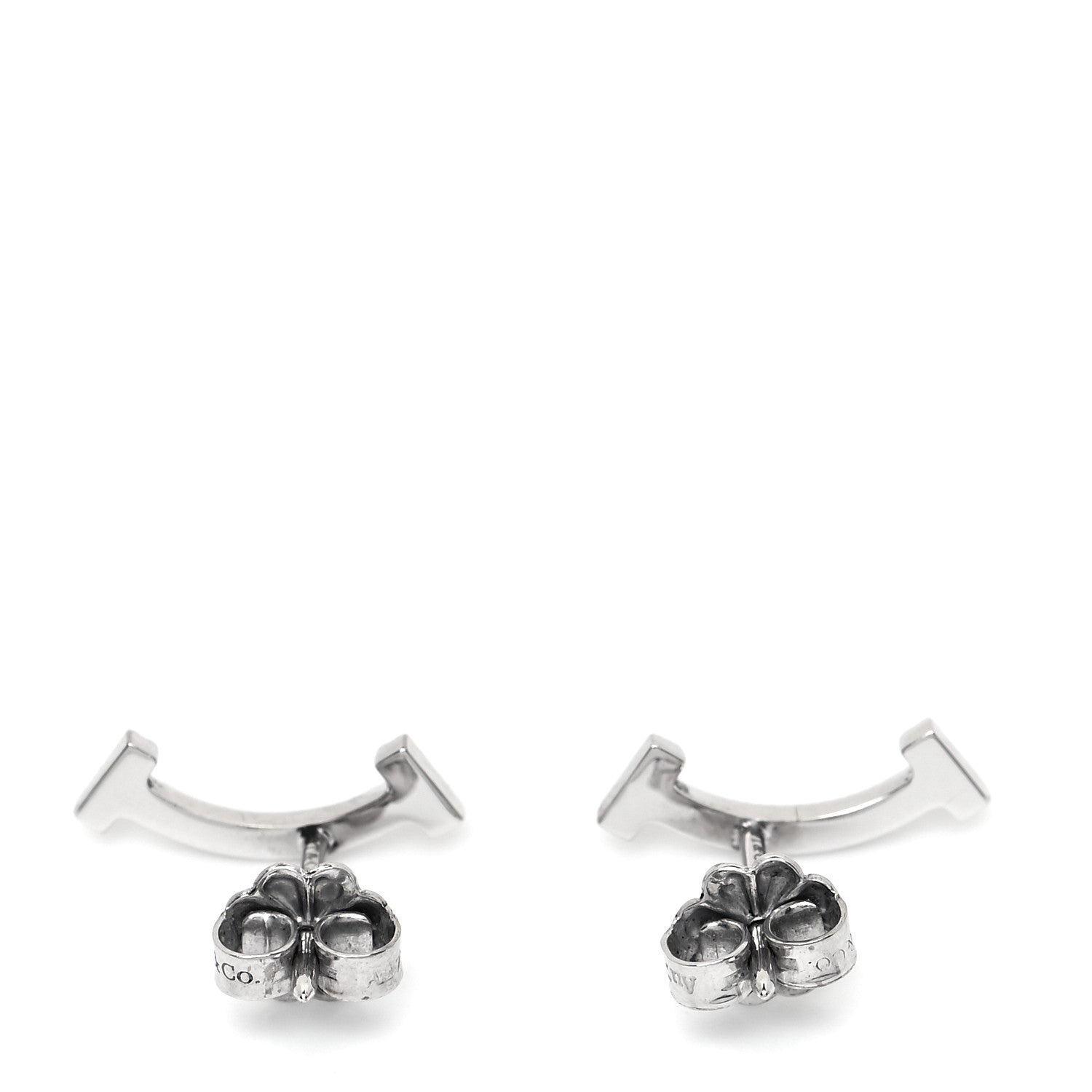 Tiffany 18K White Gold Diamond T Smile Earrings 3 of 5