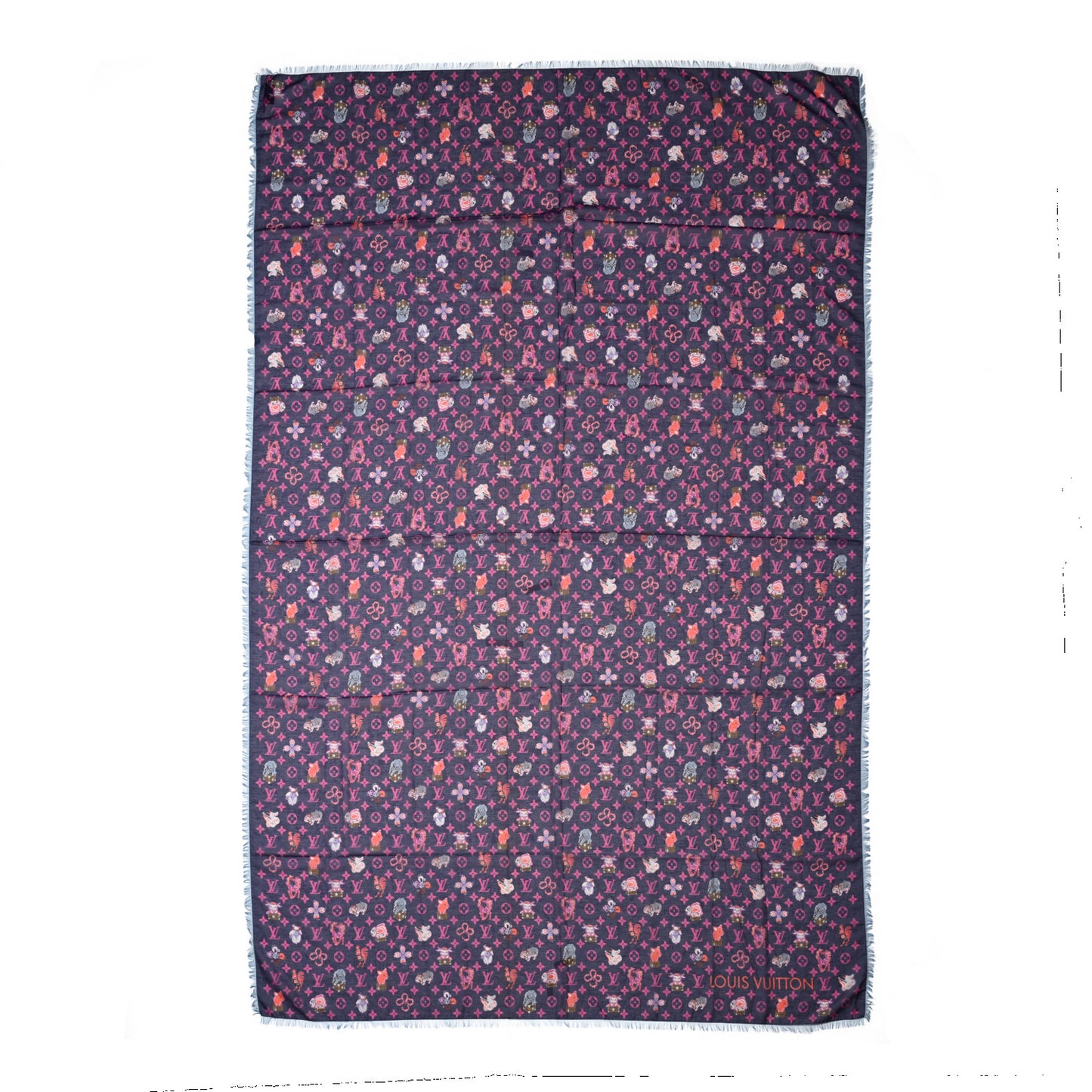 Wool Silk Monogram Shawl Blue Multicolor Blue Multicolor