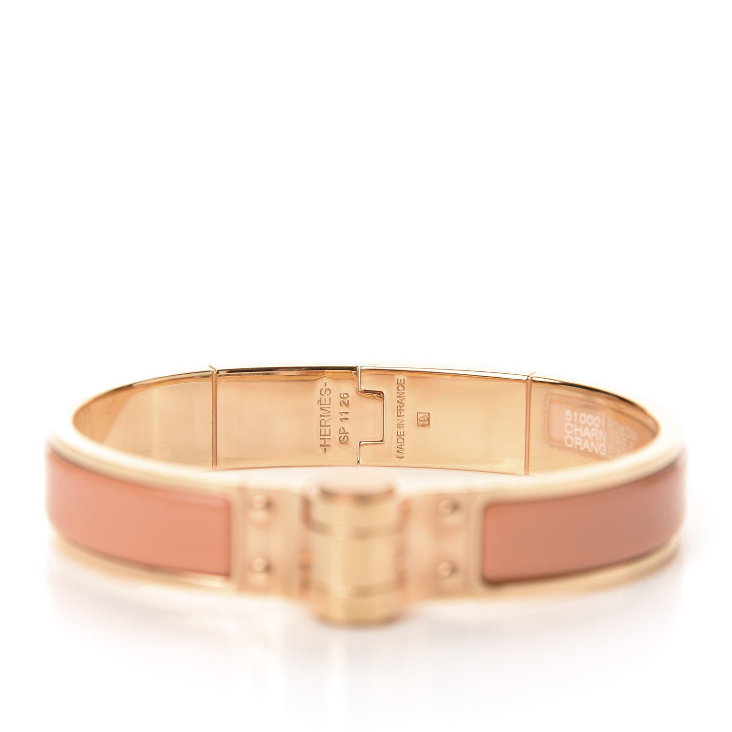 Hermes Enamel Charniere Uni Narrow Hinged Bracelet M Orange Papaye 4 of 4