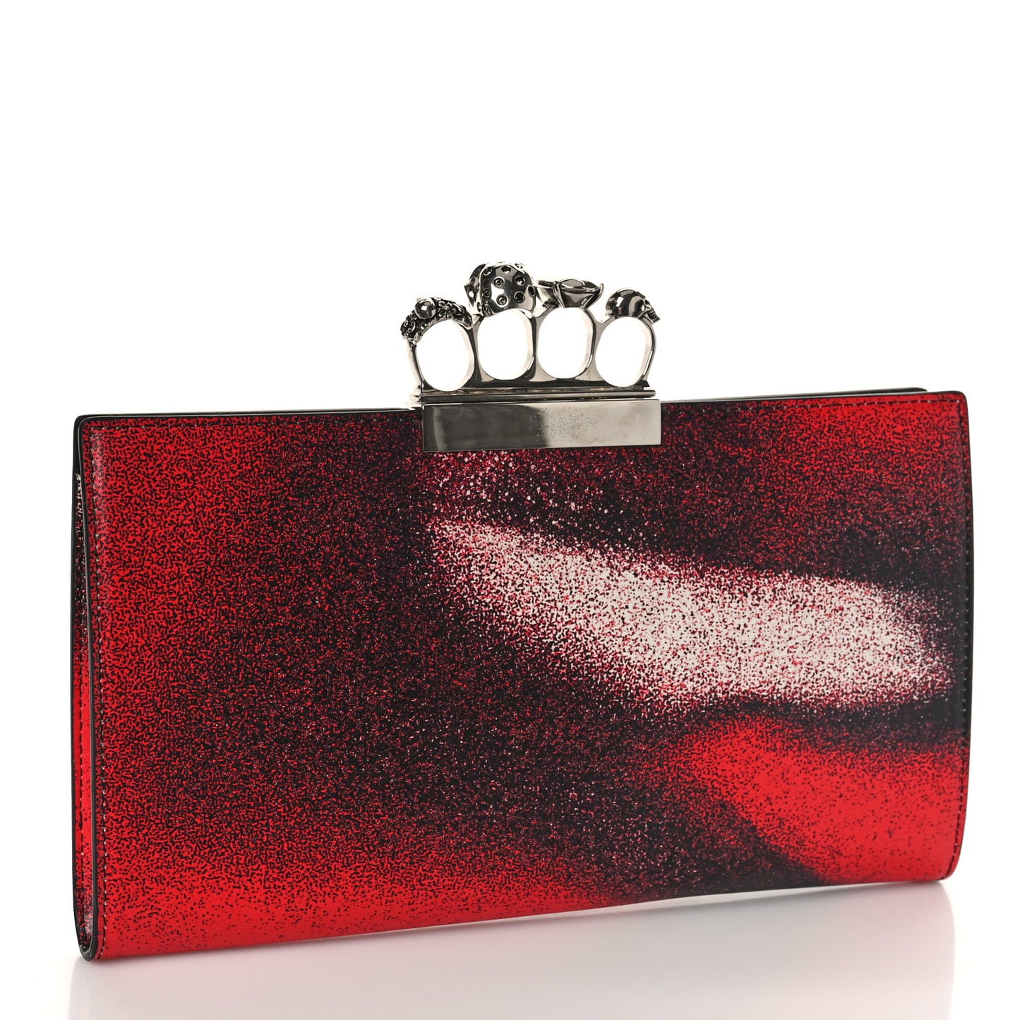 Calfskin Four Ring Sprayed-Print Flat Pouch Clutch Bag Red Black