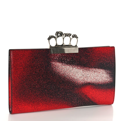 Alexander McQueen Calfskin Four Ring Sprayed-Print Flat Pouch Clutch Bag Red Black 3 of 9