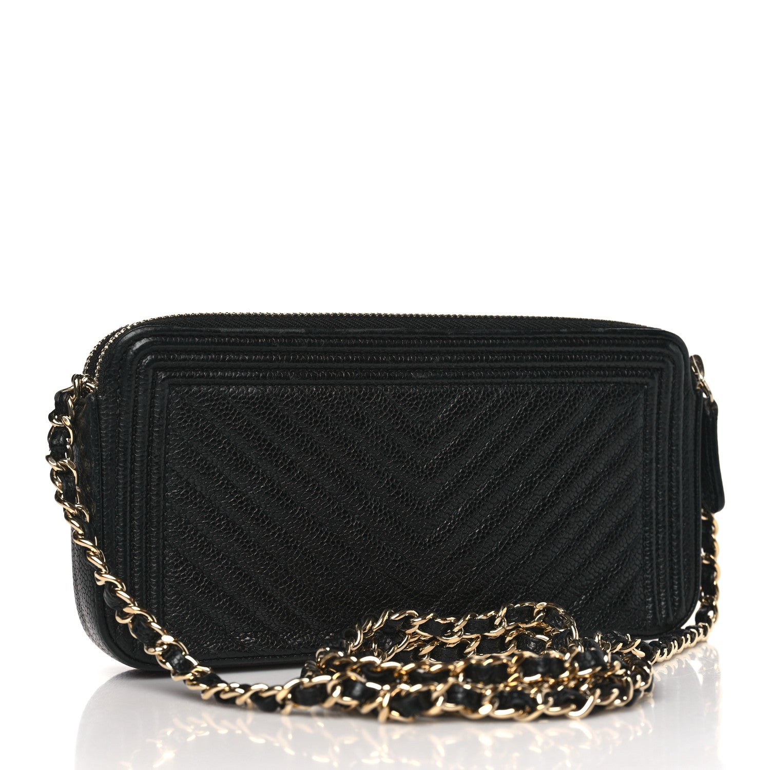 Chanel Caviar Chevron Small Boy Clutch With Chain Black 3 of 13