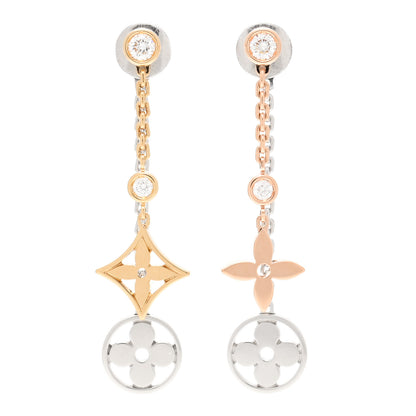 Louis Vuitton 18K Yellow White Pink Gold Diamond Blossom Long Drop Earrings 1 of 5